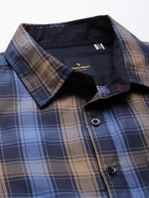 Navy Blue Checks Full Sleeves Shirt